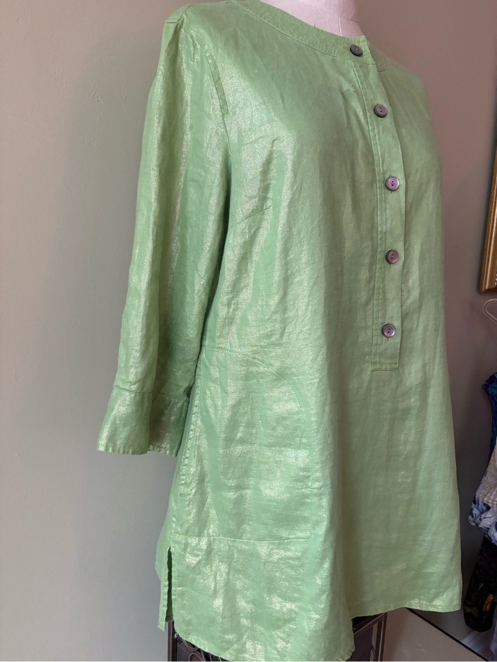 Jones New York Light Green Tunic Top Sz 10 classy monochrome - Picture 4 of 13